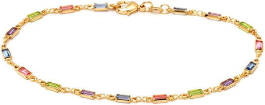 18K Gold Plated Baguette Multi Stone Crystal Bracelet For Women- Made In Brazil