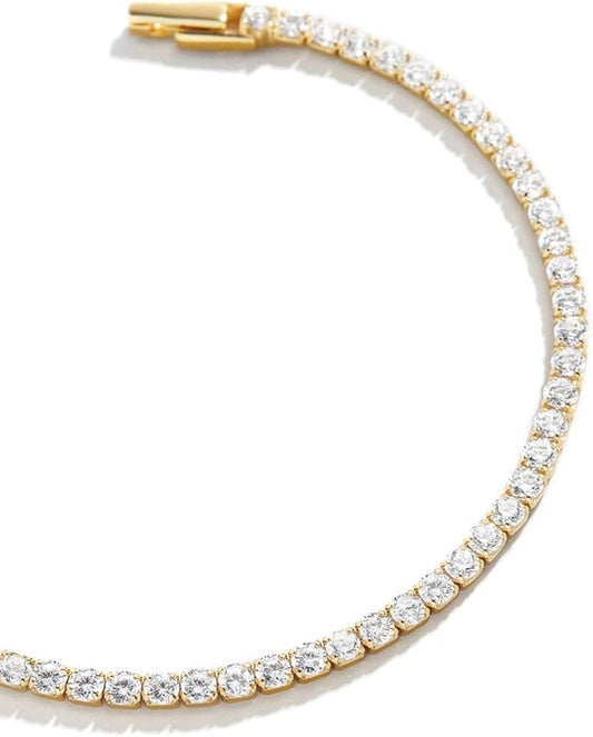 14K Gold Filled 3MM Cubic Zirconia Classic Tennis Bracelet | Gold Link Bracelets for Women Girls