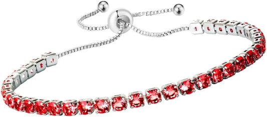 for Women, 3mm Cubic Zirconia Bracelets White Gold Bracelet Adjustable Jan - Dec Birthday Gift Birthstone Tennis Bracelet Birthstone Bracelet Wedding Jewelry for Girls