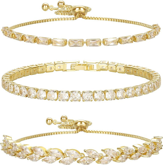 for Women,Silver Plated Tennis Bracelet Cubic Zirconia Classic Bracelet Dainty 14k Gold and Silver Bracelets for women