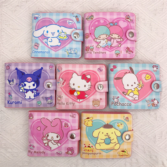 New PU casual short 2 fold wallet plaid love scared cha dog kurumi with button card bag wallet