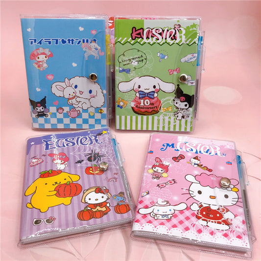 Cartoon notepad with pen little white dog pudding dog rubber set book 50K student single line notepad diary