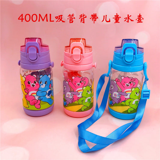 Anime cartoon student kettle cup crossbody bag kids kettle rainbow bear straw cup with lock buckle 4010