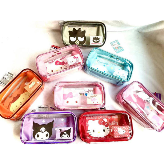 Cute cartoon transparent double compartment storage bag kulomi cosmetic bag waterproof large capacity student stationery pencil case