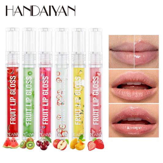 HANDAIYAN 6-color fruit-based liquid lip oil hydrating and moisturizing lip glaze to dilute lip lines and prevent dry and cracked lip gloss